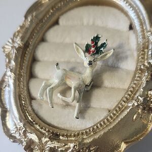 Gerry's Vintage Pin Brooch Iridescent Enamel Reindeer Christmas Signed 1980s